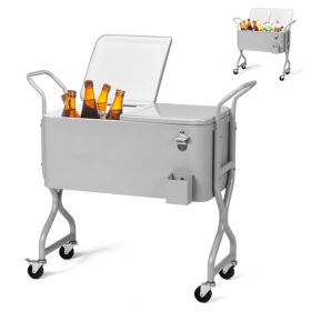 80-Quart Outdoor Beverage Rolling Cooler for Backyard Deck Patio with Wheels